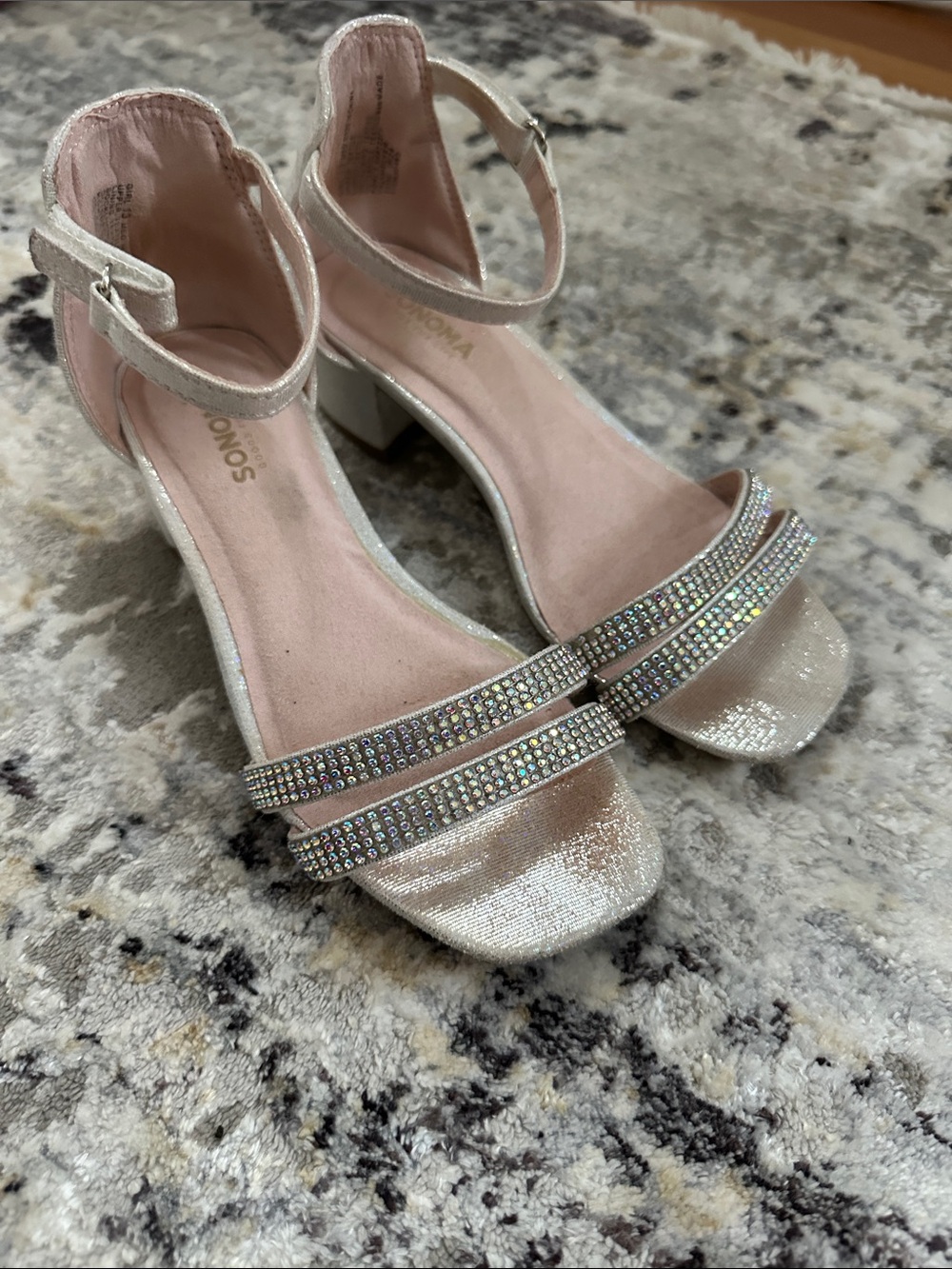 Sonoma Girls 13 silver Iridescent Rhinestone Ankle-Strap Block Heels